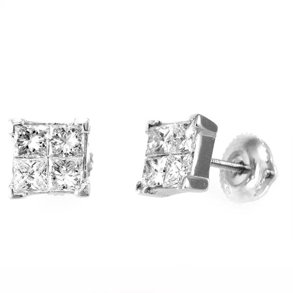 14K White Gold Square Stud Earrings