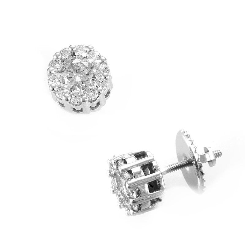 14K White Gold Diamond Cluster Stud Earrings