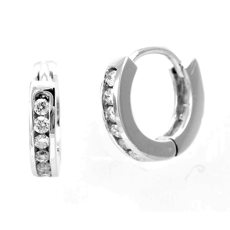 14K White Gold Diamond Hoop Earrings