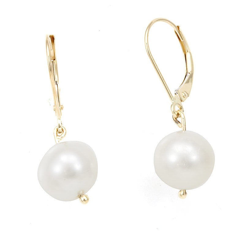 Pearl Dangling Earrings with 14K Yellow Gold Lever Back