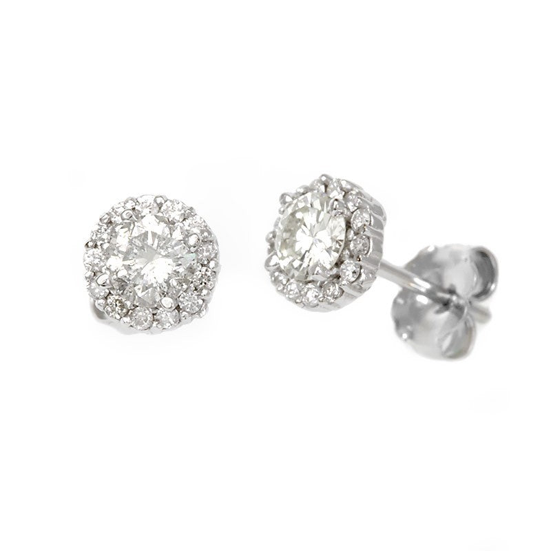 14K White Gold Diamond Cluster Stud Earrings