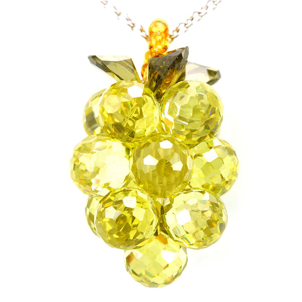 Green Crystals Charm in 14K White Gold Necklace with Martching Earrings