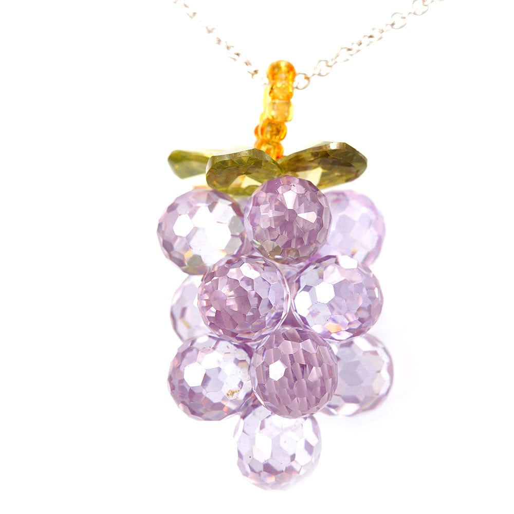 Purple Crystal Charm in 14K White Gold Necklace and Matching Earrings