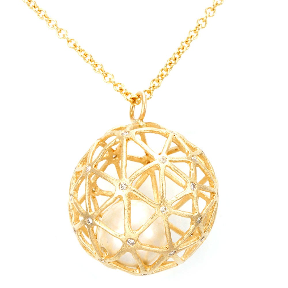 14K Yellow Gold Diamond Globe Inspired Necklace