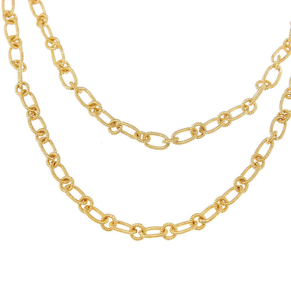 Round and Oval Shape Link 14K Yellow Chain Necklace