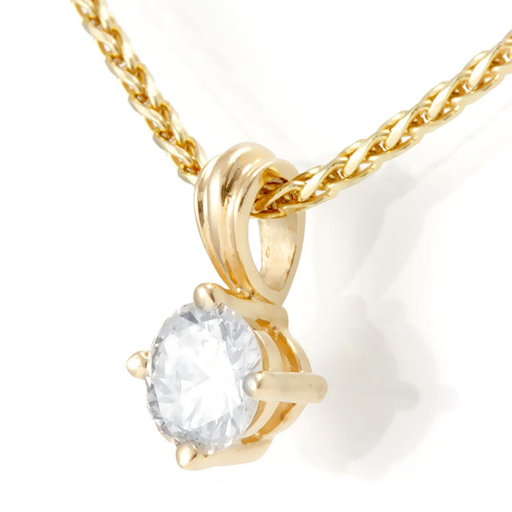14K Yellow Gold Solitare Diamond Pendant Necklace