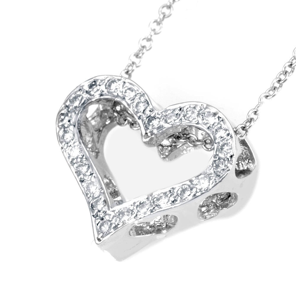 Cut Out Diamond Heart Pendant in 14K White Gold