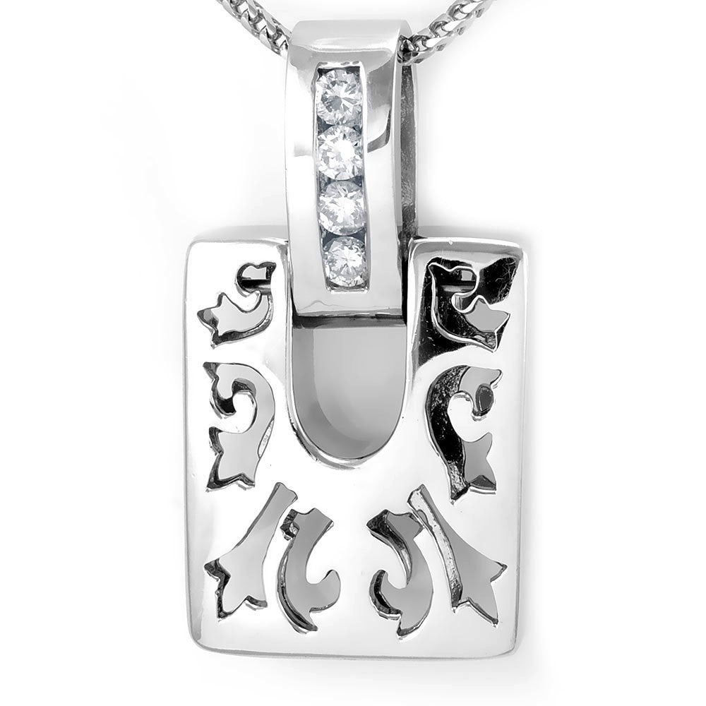 Square Cut Out Designs Diamond Pendant in 14K White Gold