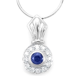 Blue Sapphire and Round Diamond Pendant