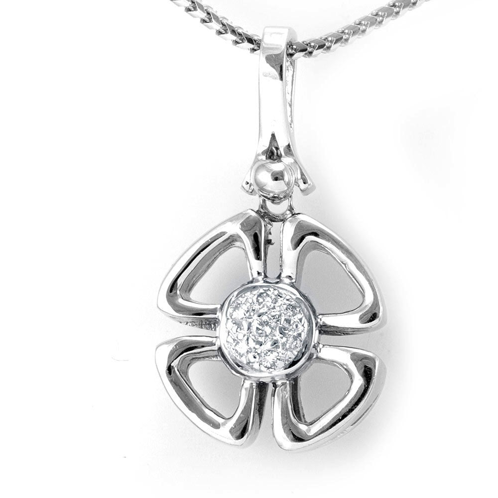 14K White Gold Diamond Clover Pendant