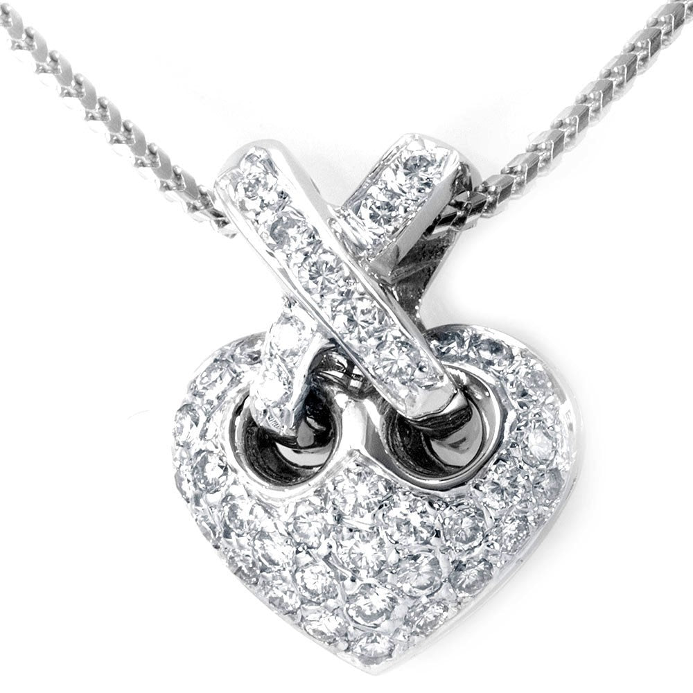 Diamond Heart Pendant with X Bale in 14K White Gold
