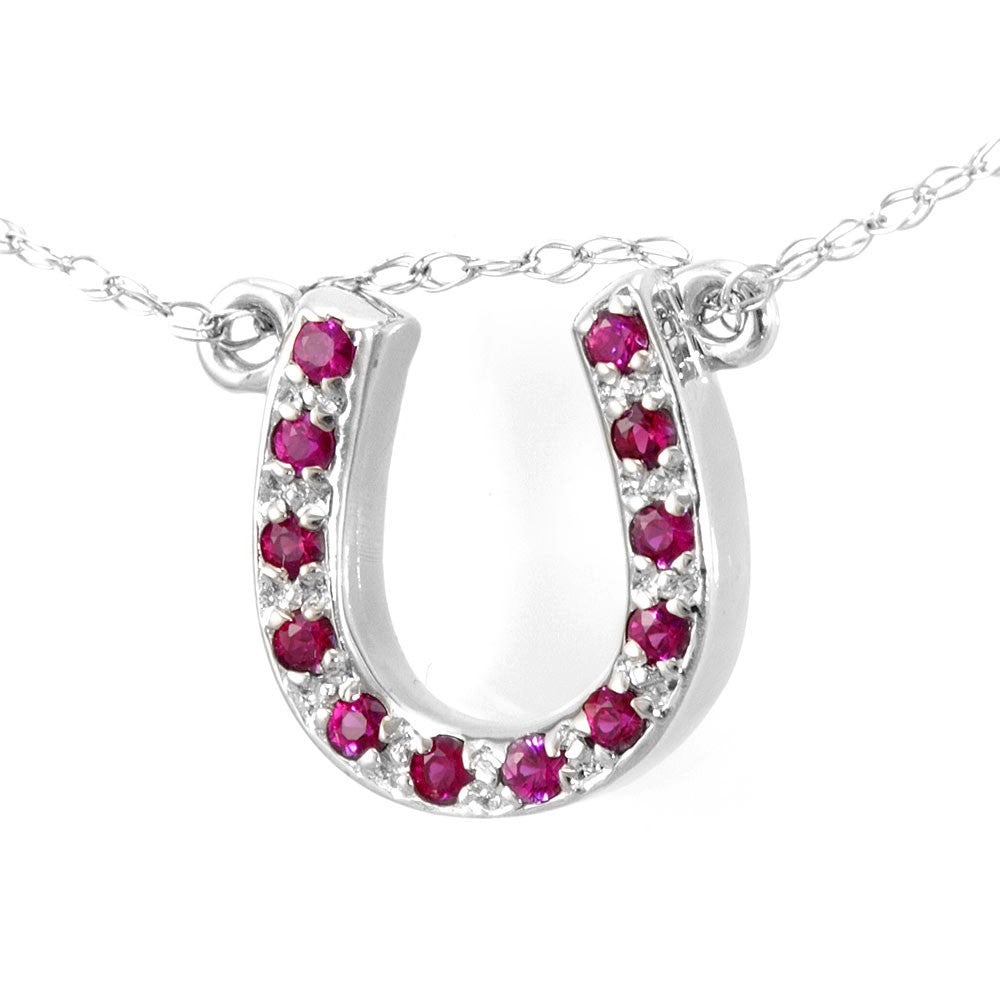 Rubies Horseshoe Pendant in 14K White Gold