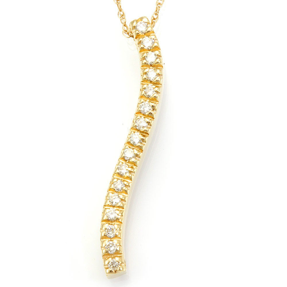 Curved Stick Diamond Pendant in 14K Yellow Gold