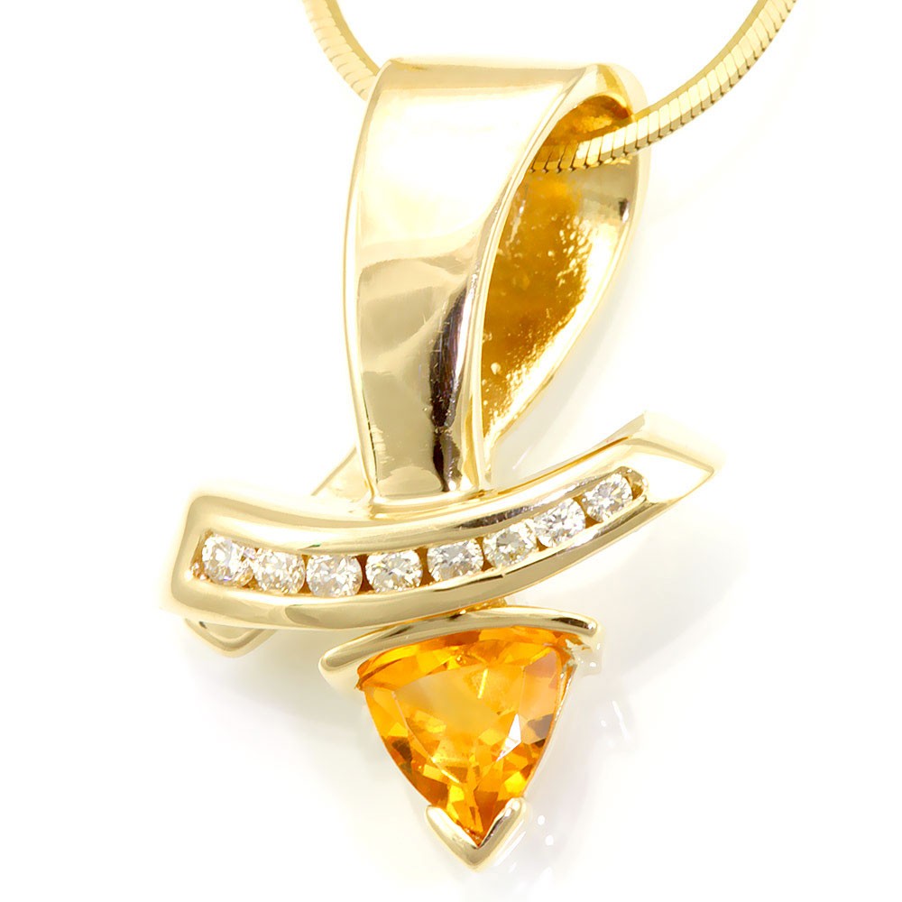 14K Yellow Gold Diamond and Trillion Citrine Pendant