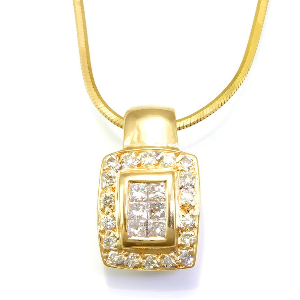14K Yellow Gold Pendant with Princess Cut and Round Diamonds