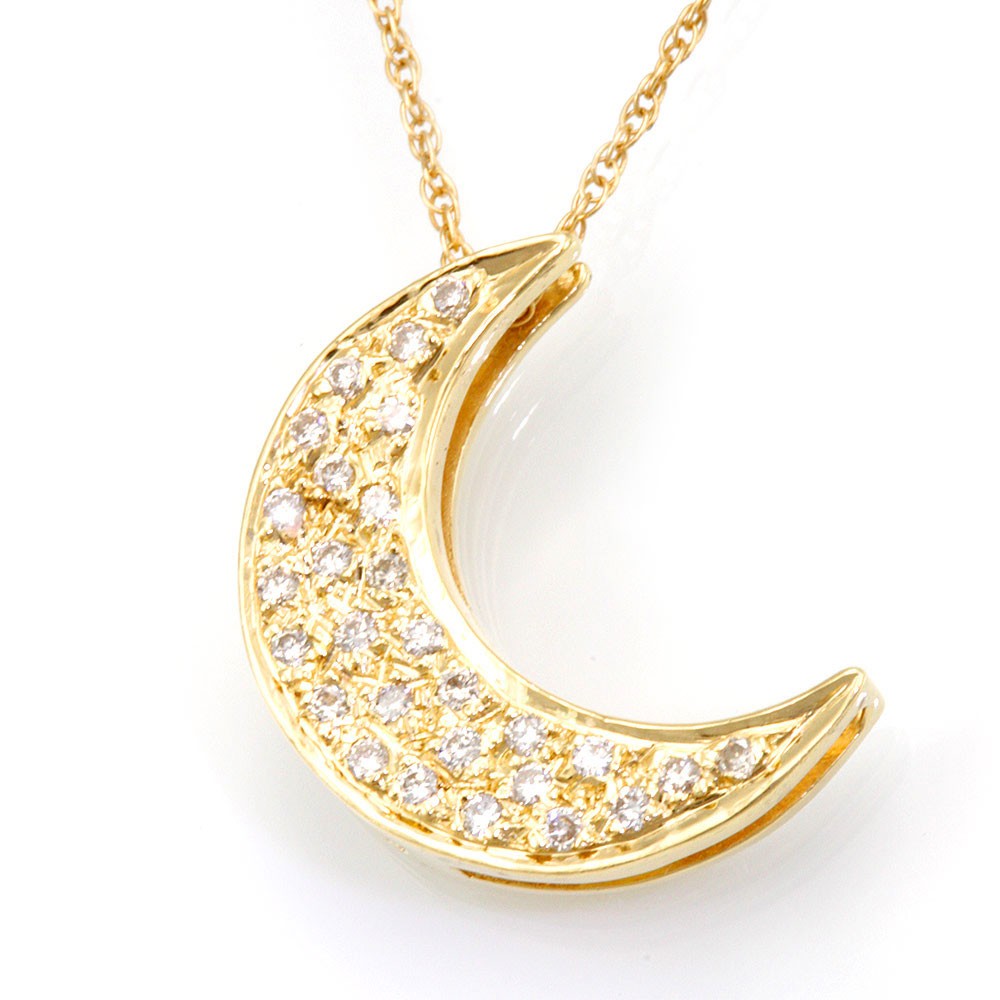 14K Yellow Gold Diamond Crescent Moon Pendant