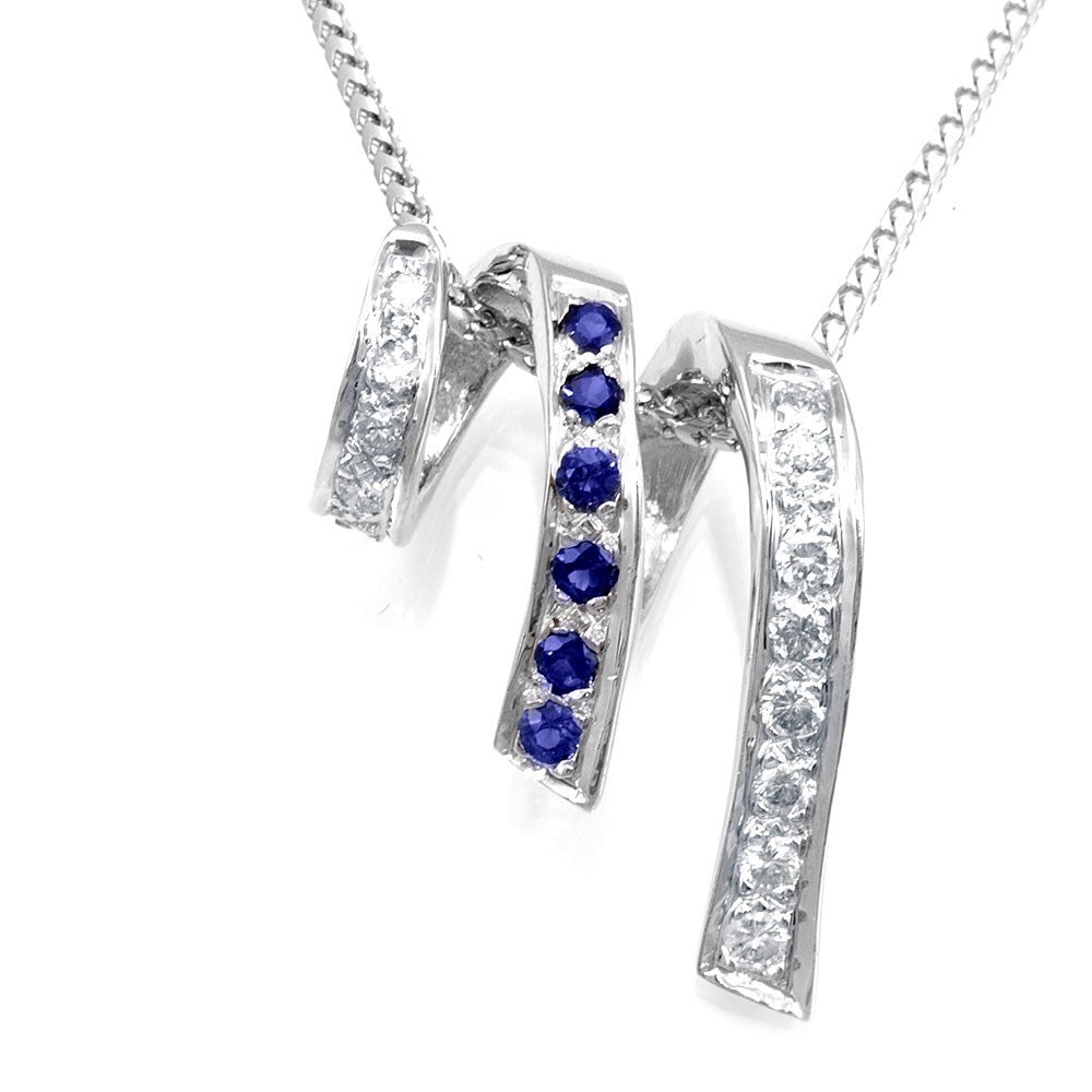 14K White Gold Round Diamonds and Blue Sapphires Slider Pendant