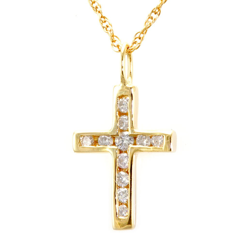 14K Yellow Gold Diamond Cross Pendant