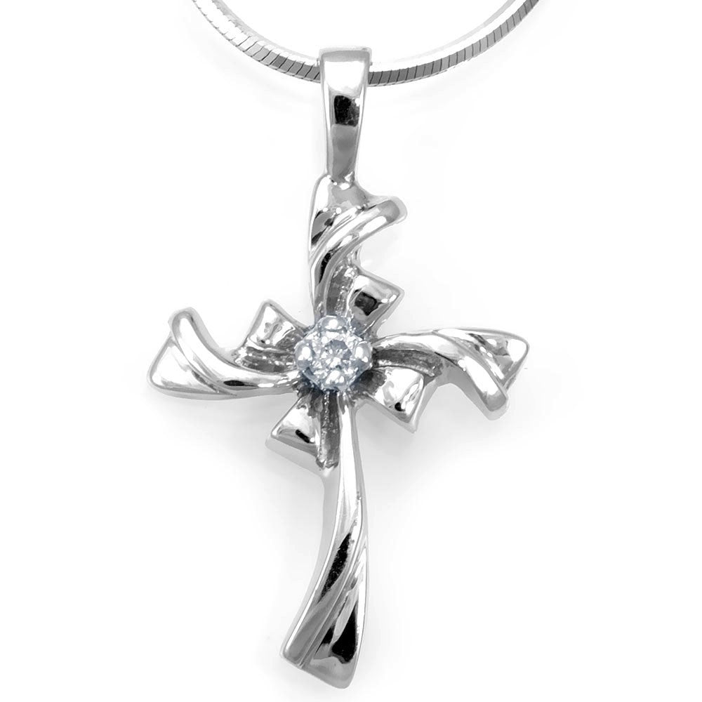 One Diamond Cross Pendant in 14K White Gold