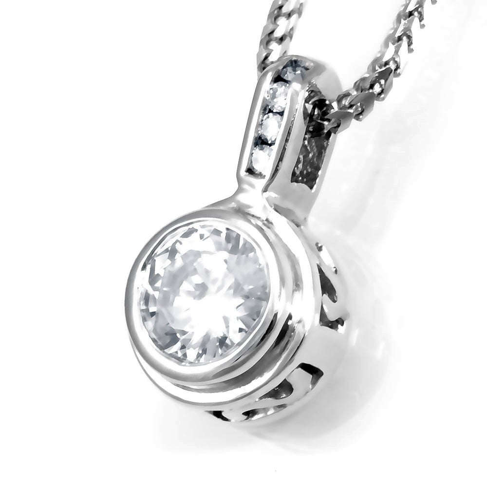 High Bezel Diamond Pendant in 14K White Gold