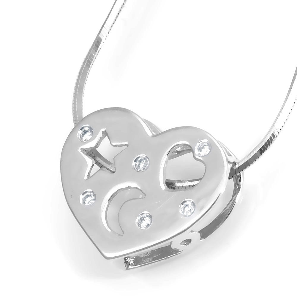 Cut Out Diamond Heart Slider Pendant in 14K White Gold