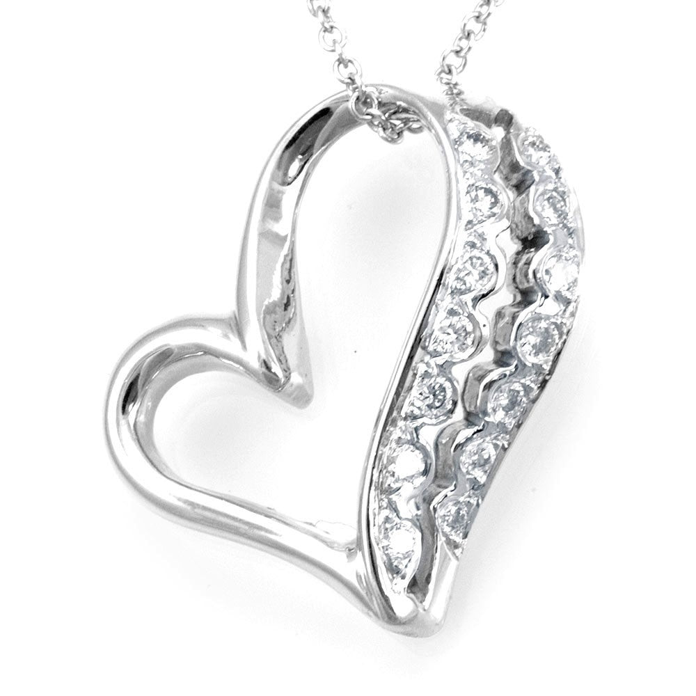 Sideway Heart Diamond Slider Pendant in 14K White Gold