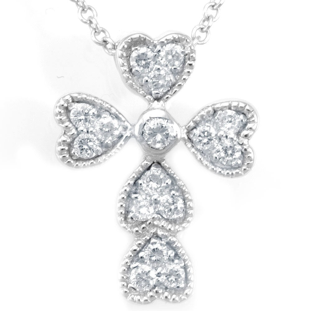 Heart Link Cross Diamond Pendant in 14K White Gold