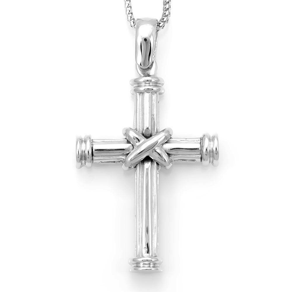 Solid 14K White Gold Cross Pendant with Boston Chain