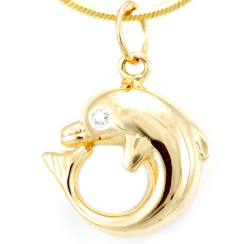 Dolphin Diamond Pendant in 14K Yellow Gold