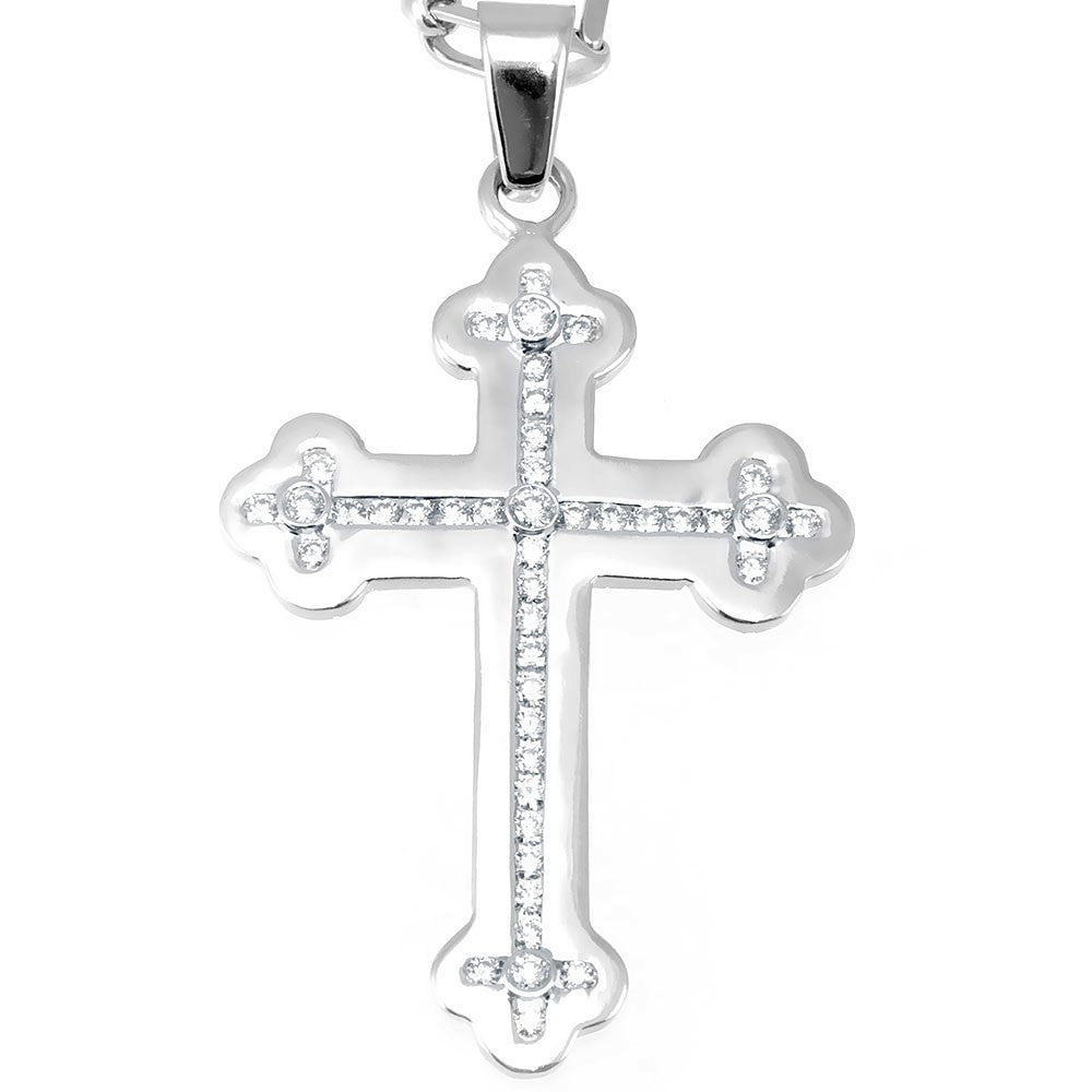 Cross Pendant with Channel Set Round Diamonds in 14K White Gold