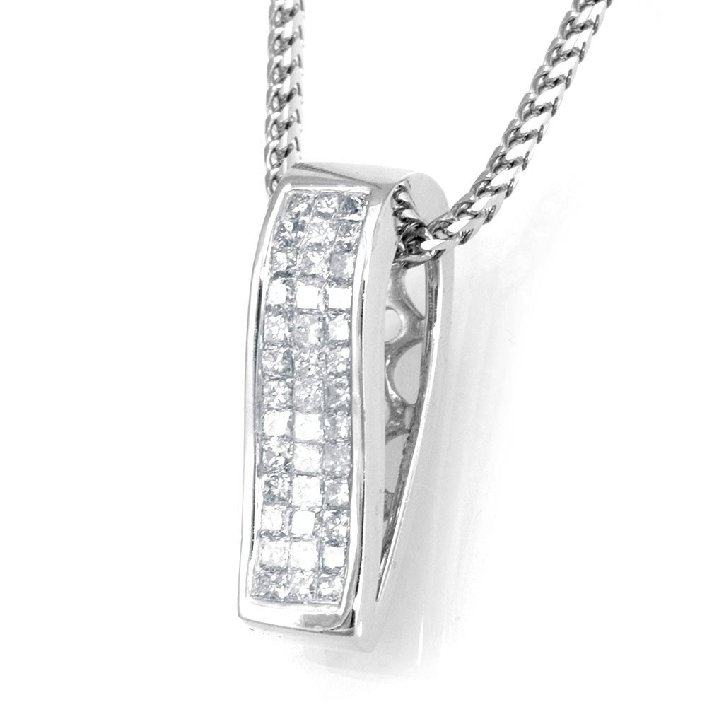 Invisible Set Princess Cut Diamonds in 14K White Gold Slider Pendant