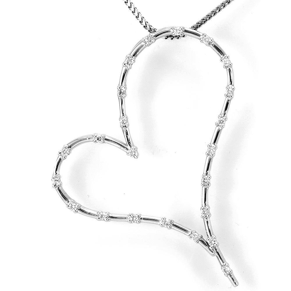Sideways Heart Diamond Pendant in 14K White Gold