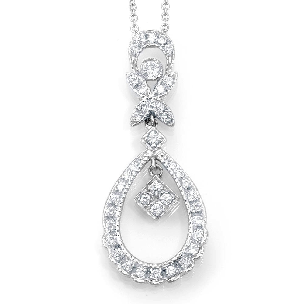 Victorian Inspired 14K White Gold Diamond Pendant