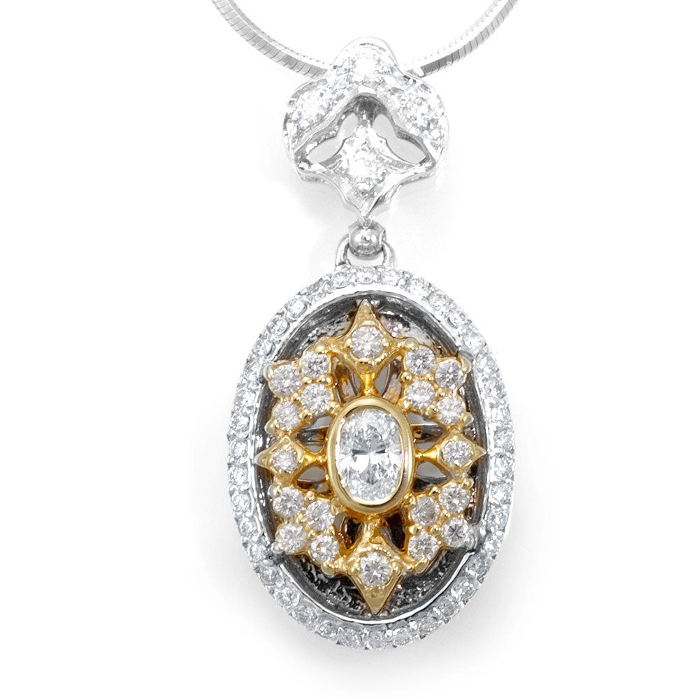 Victorian Inspired 14K Two Tone Gold Diamond Pendant