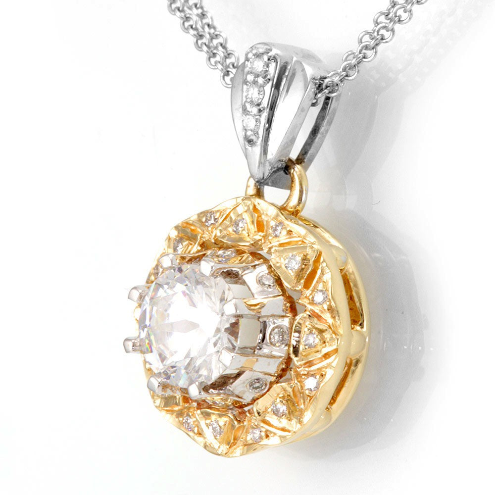 High Bezel Diamond Pendant in 14K Two Tone Gold