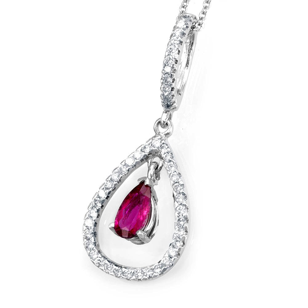 Pear Shape Pink Sapphire Diamond Pendant in 14K White Gold