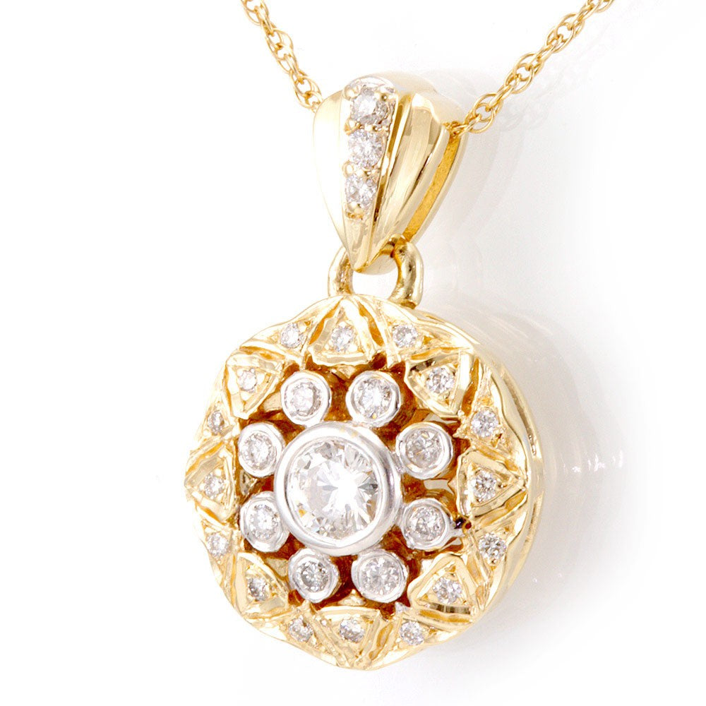 Flower Design Diamond Pendant in 14K Yellow Gold