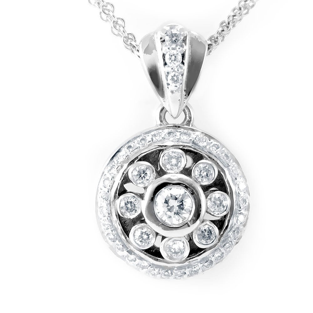 Flower Design Diamond Pendant in 14K White Gold