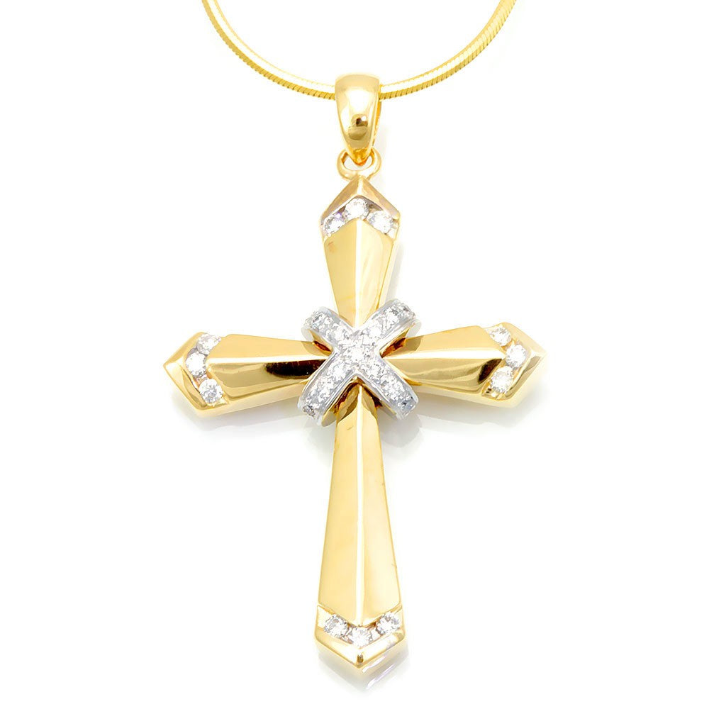 Cross Diamond Pendant in 14K Two Tone