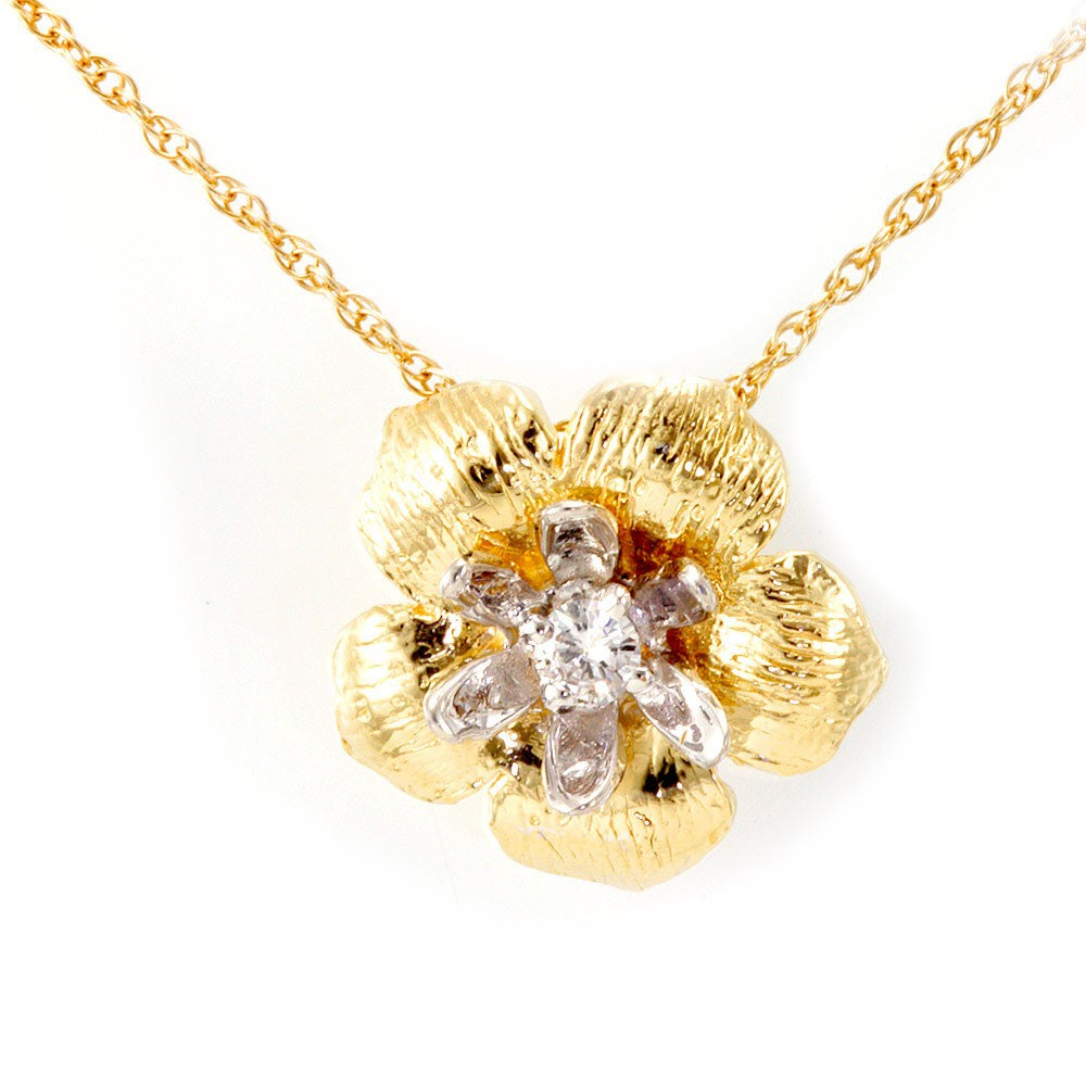 Flower Diamond Pendant in 14K Two Tone