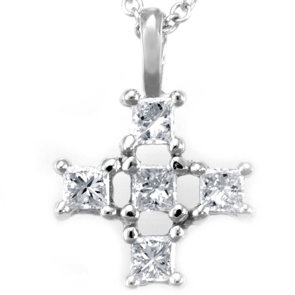 Princess Cut Diamond Cross Pendant in 14K White Gold