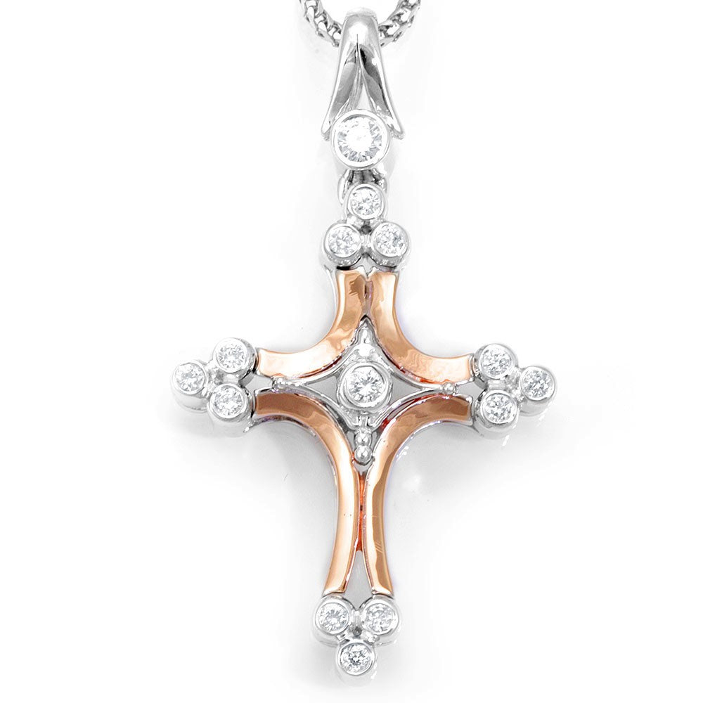 Cross Diamond Pendant in 14K White And Rose Gold