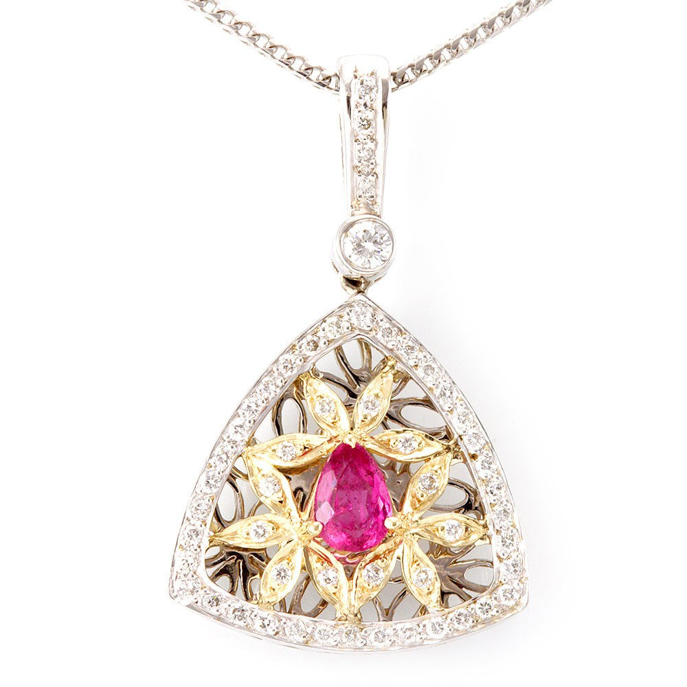 Victorian Inspired Diamond and Pink Tourmaline Pendant in 14K Two Tone