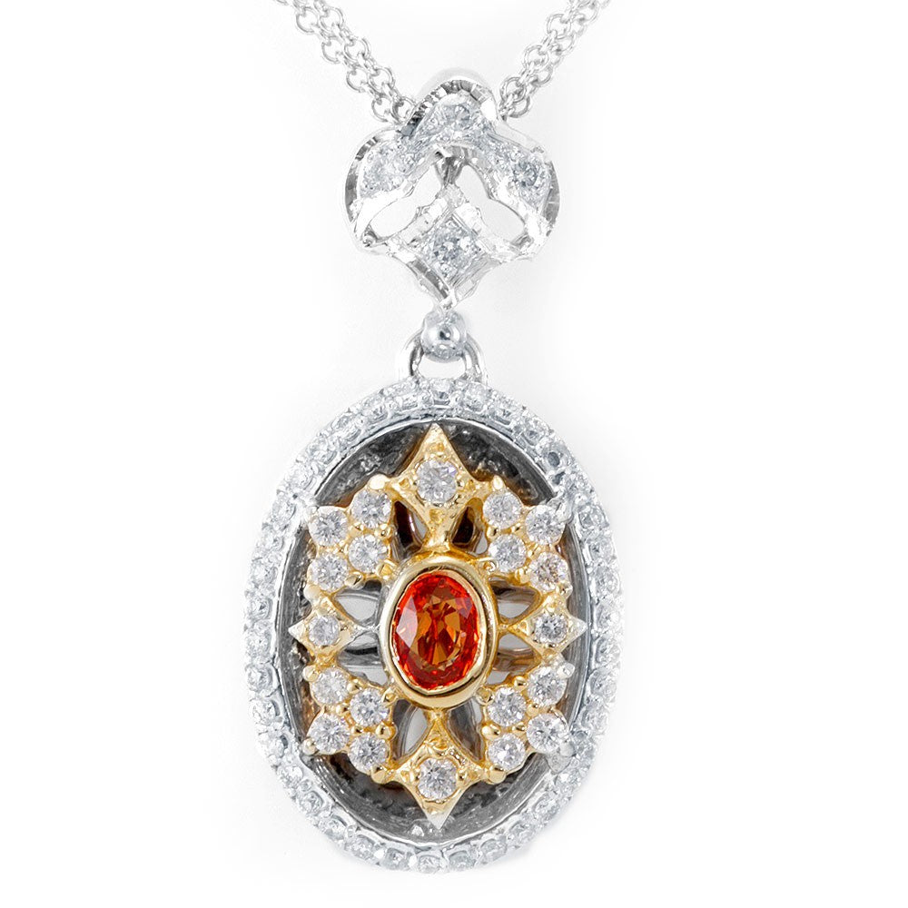 Diamond and Orange Sapphire Pendant in 14K Two Tone