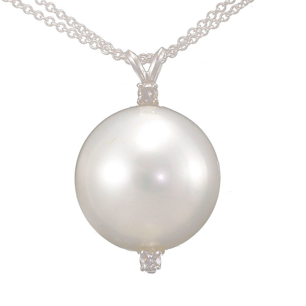 Pearl Diamond Drop Down Pendant in 14K White Gold