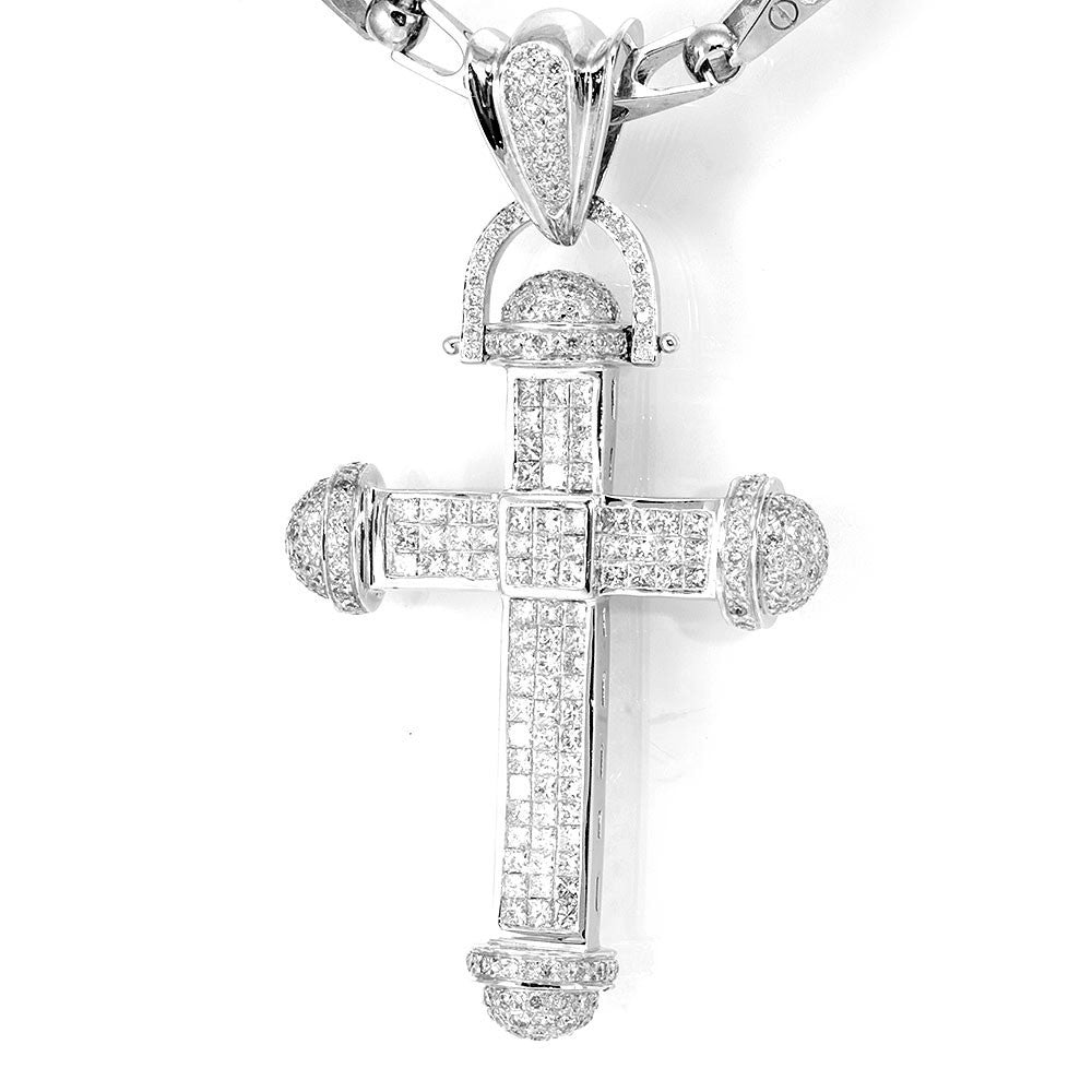 Huge and Heavy Cross Round and Princess Diamond Pendant