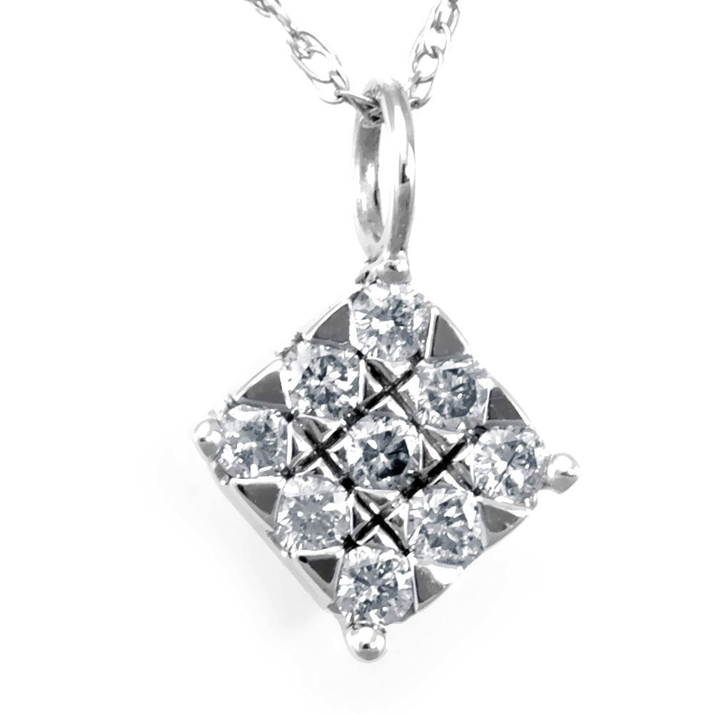 14K White Gold Diamond Pendant with Chain