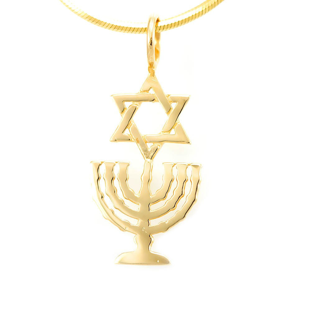 Menorah with Star of David 14K Yellow Gold Pendant