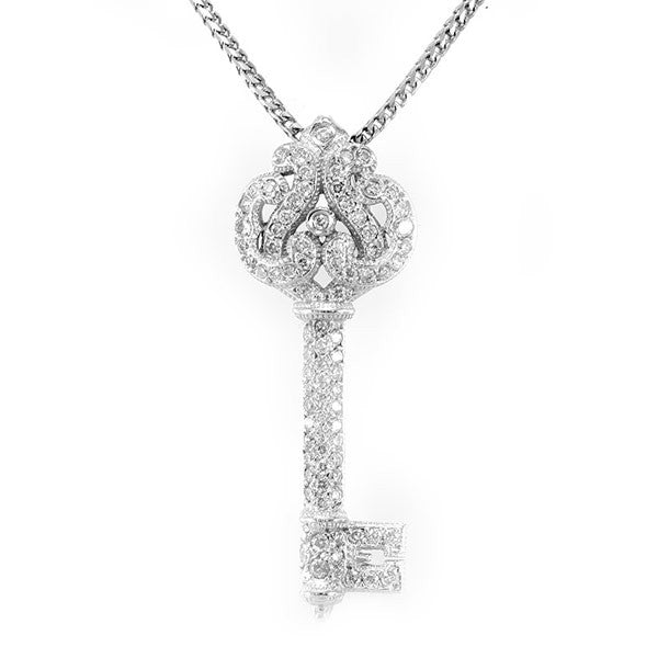 Key Diamond Pendant in 14K White Gold