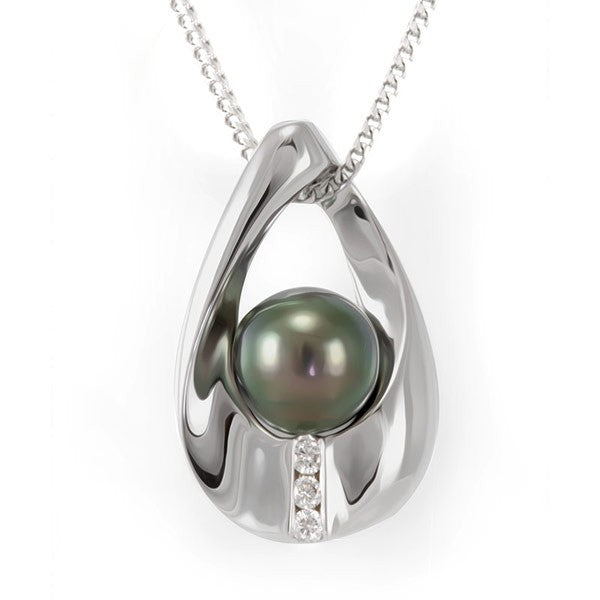 Pearl and Diamond in 14K White Gold Pear Shape Pendant